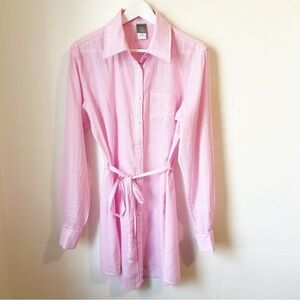 Bobi Los Angelas Pink Stripe Button Down Belted Shirt Tunic - Sz L